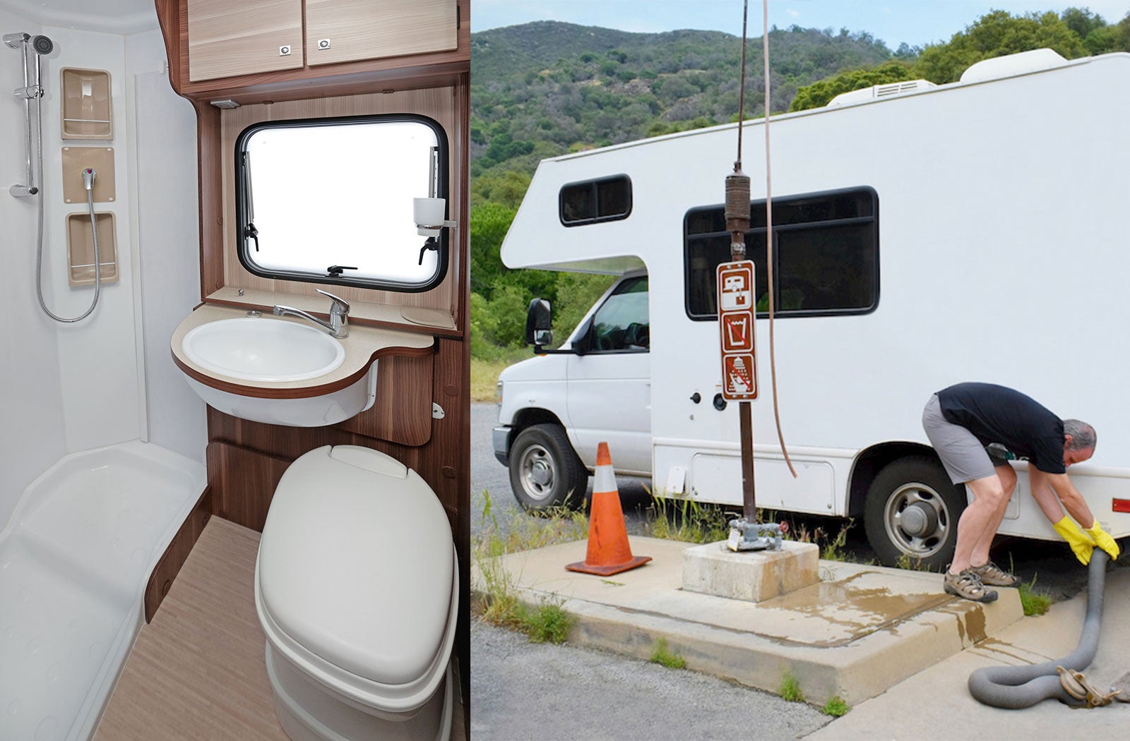 Portable RV/camper toilet and holding tank setup in Denton, Texas