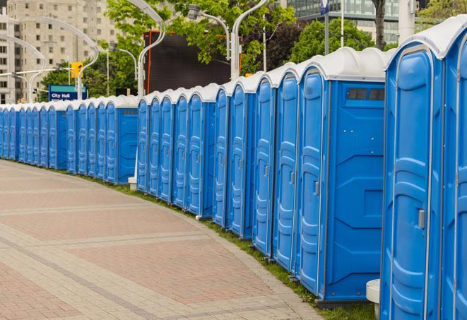 Seasonal porta potty units set up at a Denton, Texas venue
